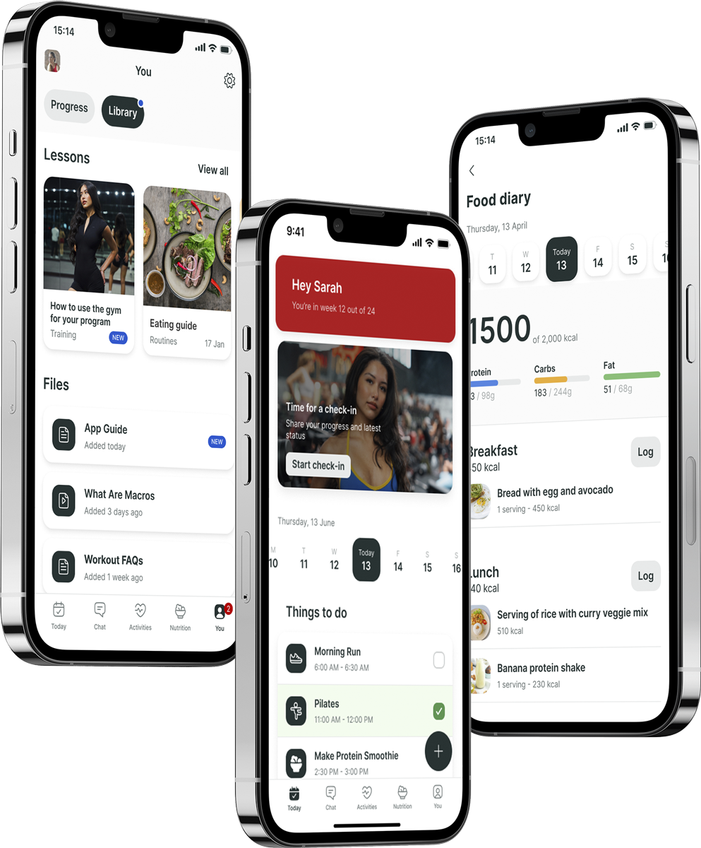 A mockup of the coaching app showcasing the features.
